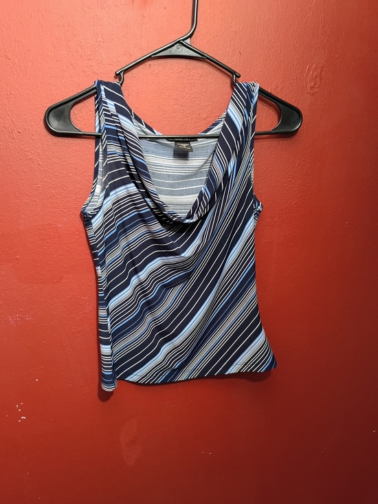 Express Tops - Sleeveless Navy Blue Striped Cowl Neck Tank Top